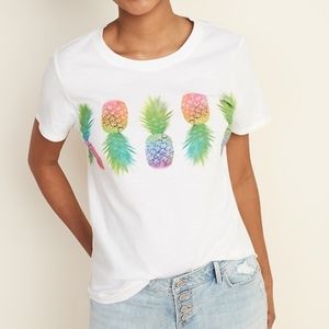 Old Navy Everywear Pineapple Colorful White Short Sleeve Tee Summer